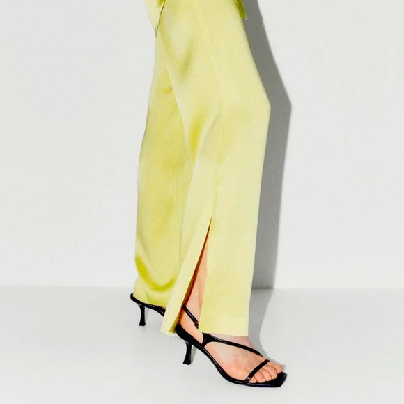 Massimo Dutti Wide Leg Satin Lemon-Yellow Pants Size 24 - Picture 1 of 8